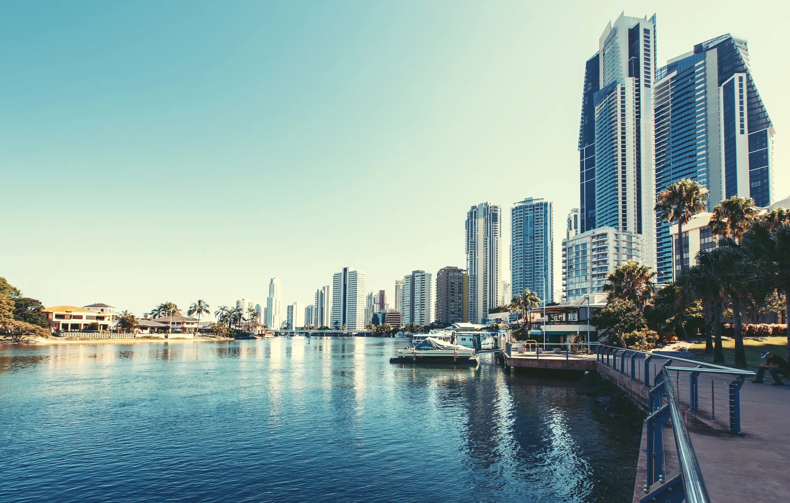 Waterfront skyline and modern coastal architecture on the Gold Coast