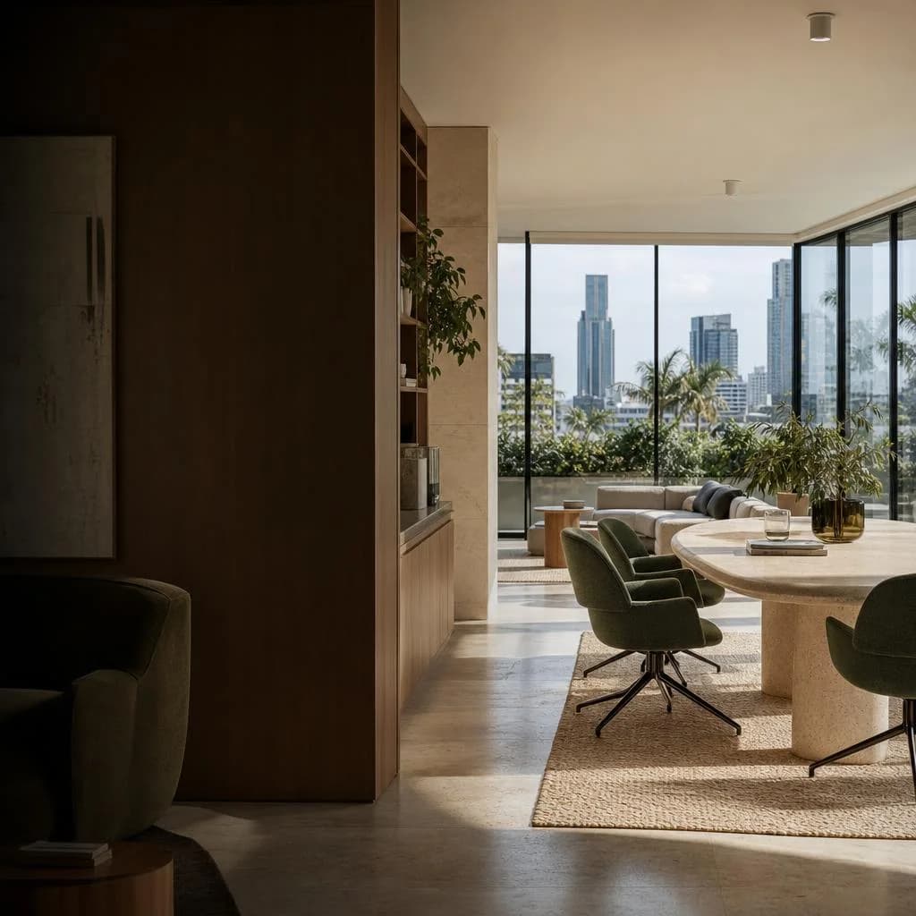 Contemporary Australian office with warm natural materials and city views
