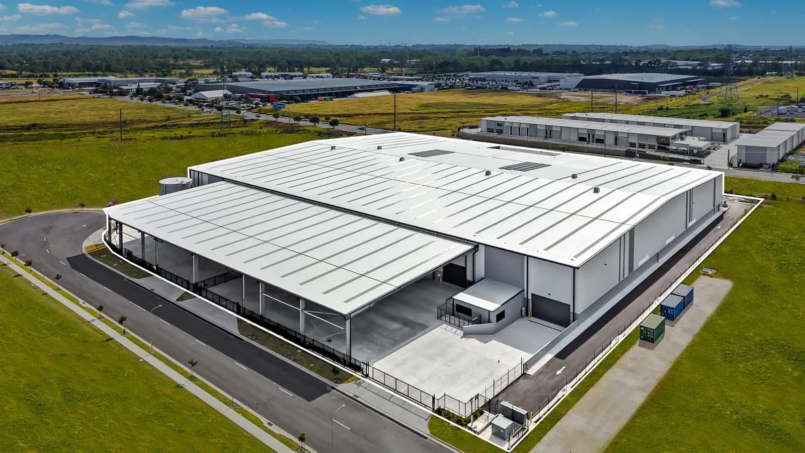 Aerial view of a modern Queensland industrial warehouse